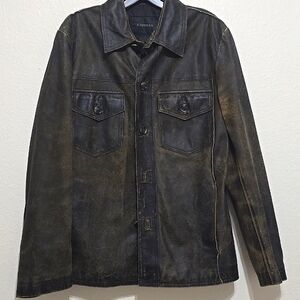 MEN'S Express Brown “rugged” leather jacket/shirt size small.
